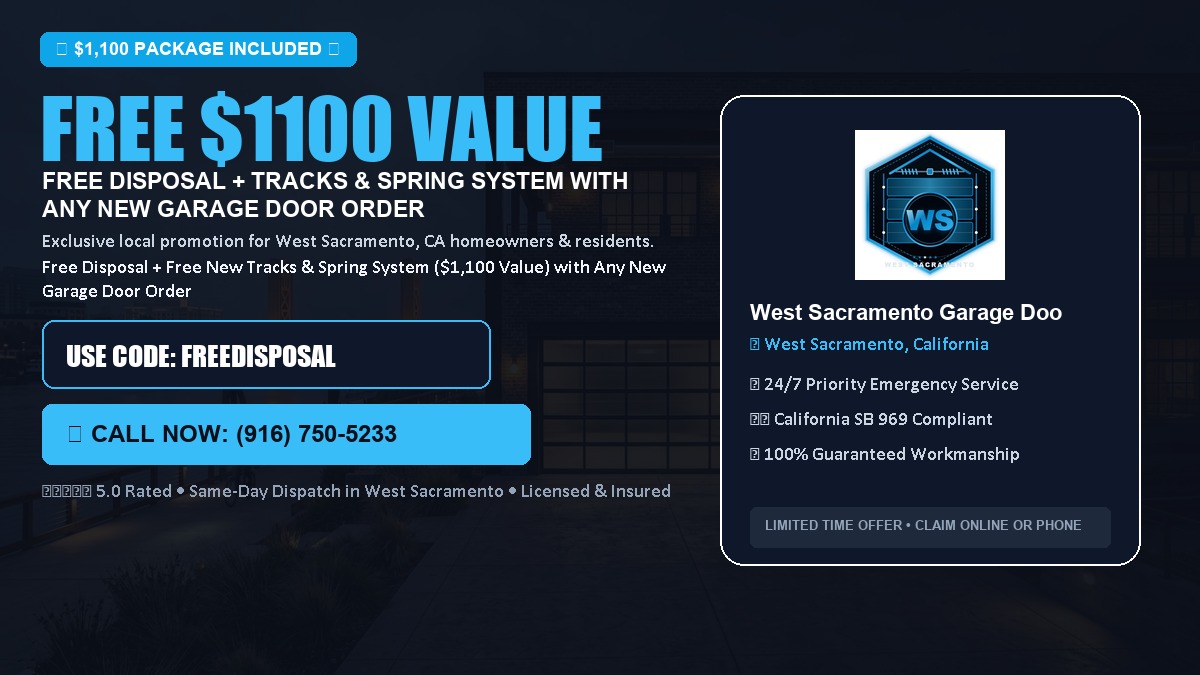 Free Disposal + Free New Tracks & Spring System with Any New Garage Door Order ($1100 Value) in West Sacramento, CA