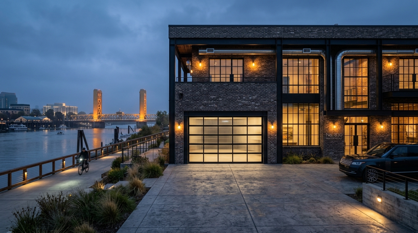 West Sacramento Garage Door Service Exterior Closed Garage Door at Twilight